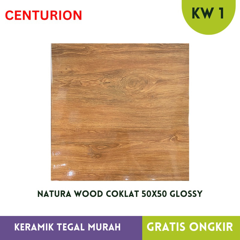 Keramik Motif Kayu 50x50 Glossy Centurion Natura wood Coklat KW 1