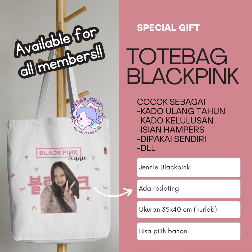 Totebag BLACKPINK LISA ROSE JENNIE JISOO Kanvas Blacu Tote bag