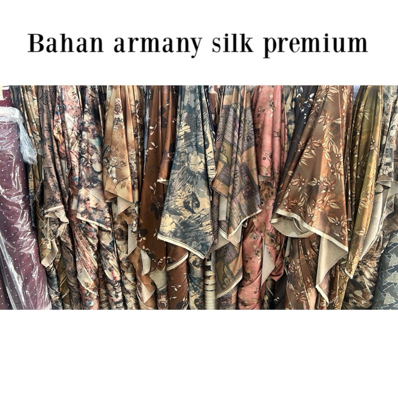 Bahan Kain Armani Silk Ecoprint brown mewah / armany silk abstrak / kain silk meteran / bahan gamis