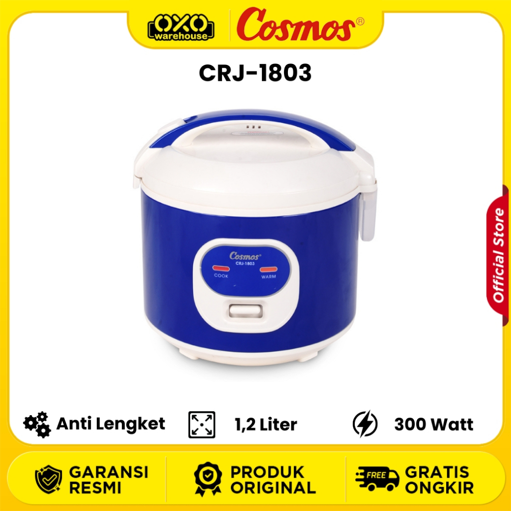 COSMOS Rice Cooker Mini 1,2 L Anti Lengket CRJ-1803 Plus Non Stick Garansi Resmi 1 Tahun