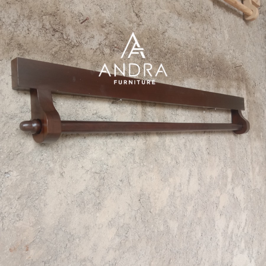 gantungan kain minimalis tanpa ukiran nempel dinding jati, gawangan