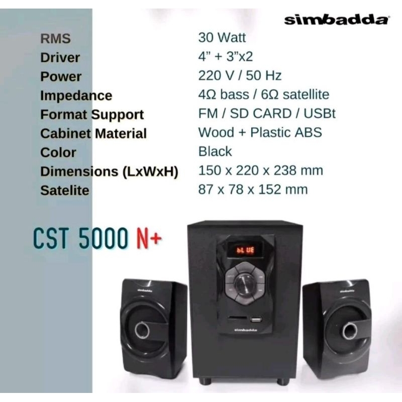 speaker aktif simbadda CST-5000N + CST-5000-N PLUS fitur Bluetooth, Radio, USB dan SD speker spiker 