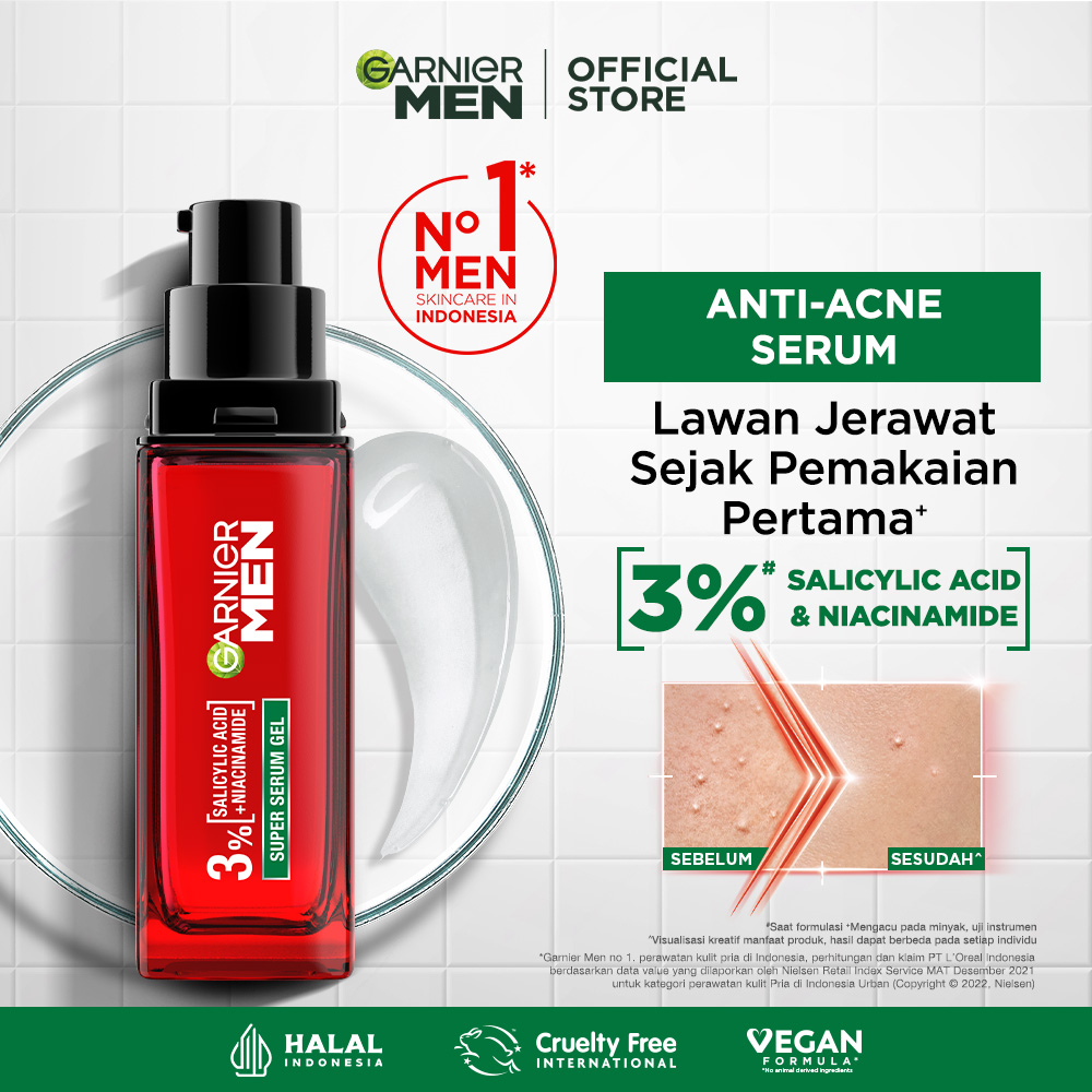 Garnier Men Acno Fight Super Serum Gel Skincare 30ml - Serum Wajah Pria dengan Salicylic Acid & Niac