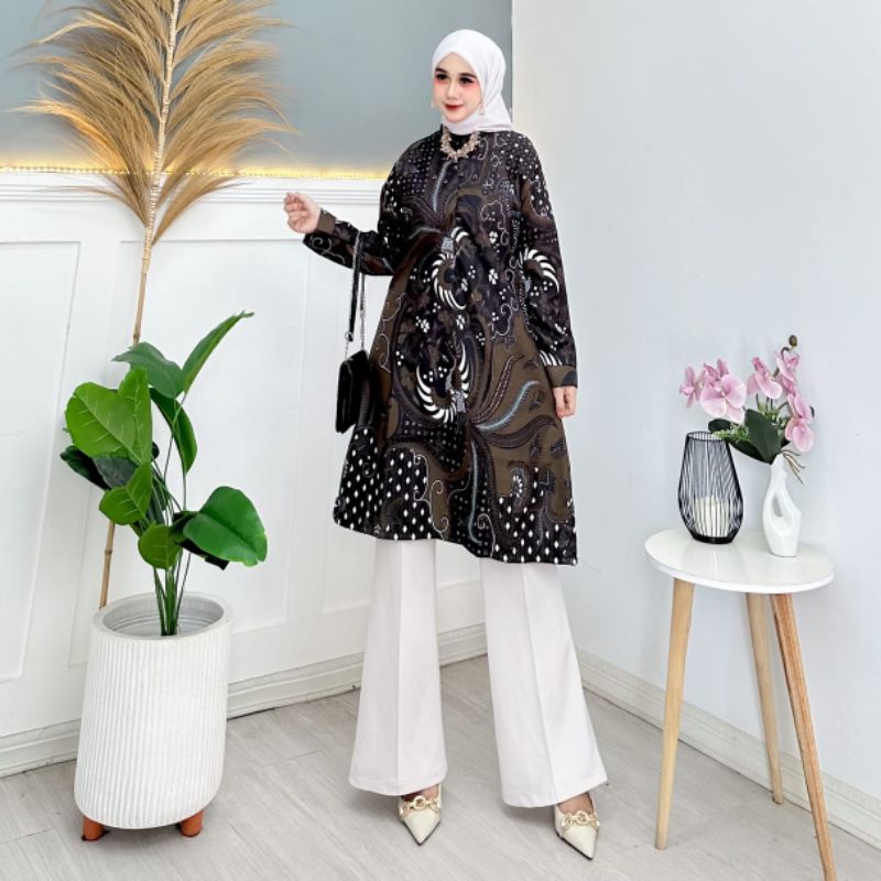 HEMAT TUNIK BATIK WANITA MODERN PREMIUM JUMBO TERBARU BAJU SERAGAM KANTOR GURU KERJA KARYAWAN