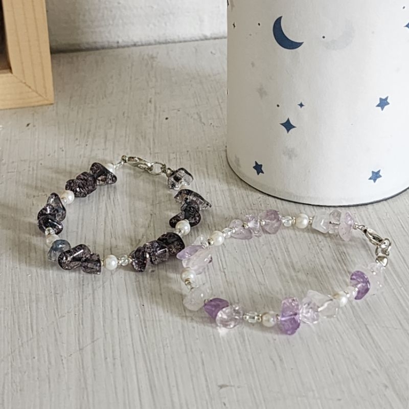 {Anti Karat} gelang manik batu hitam ungu manik mutiara