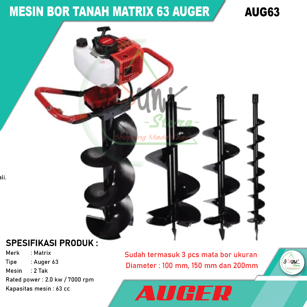 MESIN BOR TANAH MATRIK AUGER 63/ MESIN BOR BIOPORI / 3 SET MATA BOR - AUGER