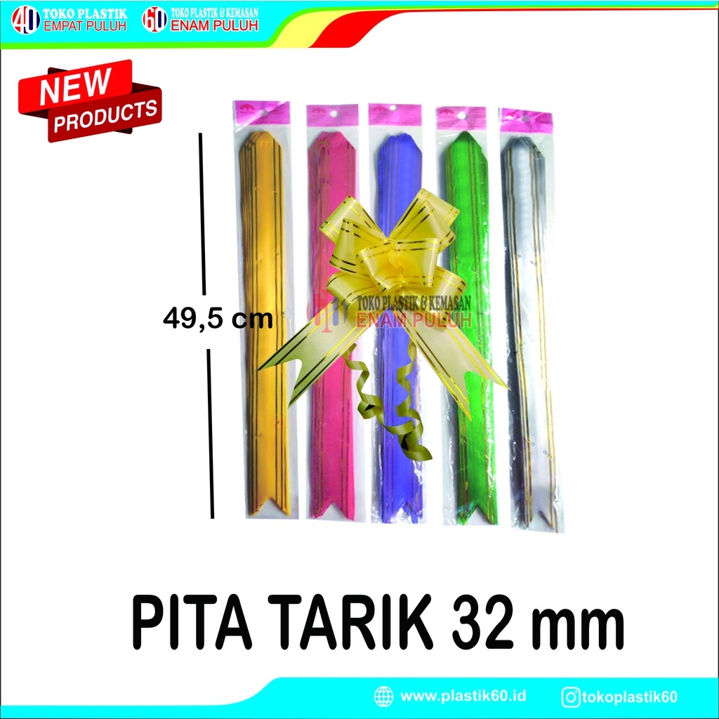 

Pita Tarik 32mm lis Emas Serut Parcel Kado