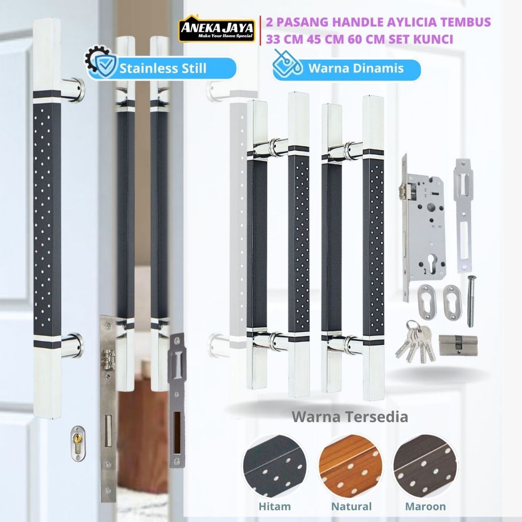 Gagang Pintu Rumah Set Kunci Kaki Tembus  Bukaan 2 Type Aylicia Stainlees Steel Panjang 33 cm 45 cm 