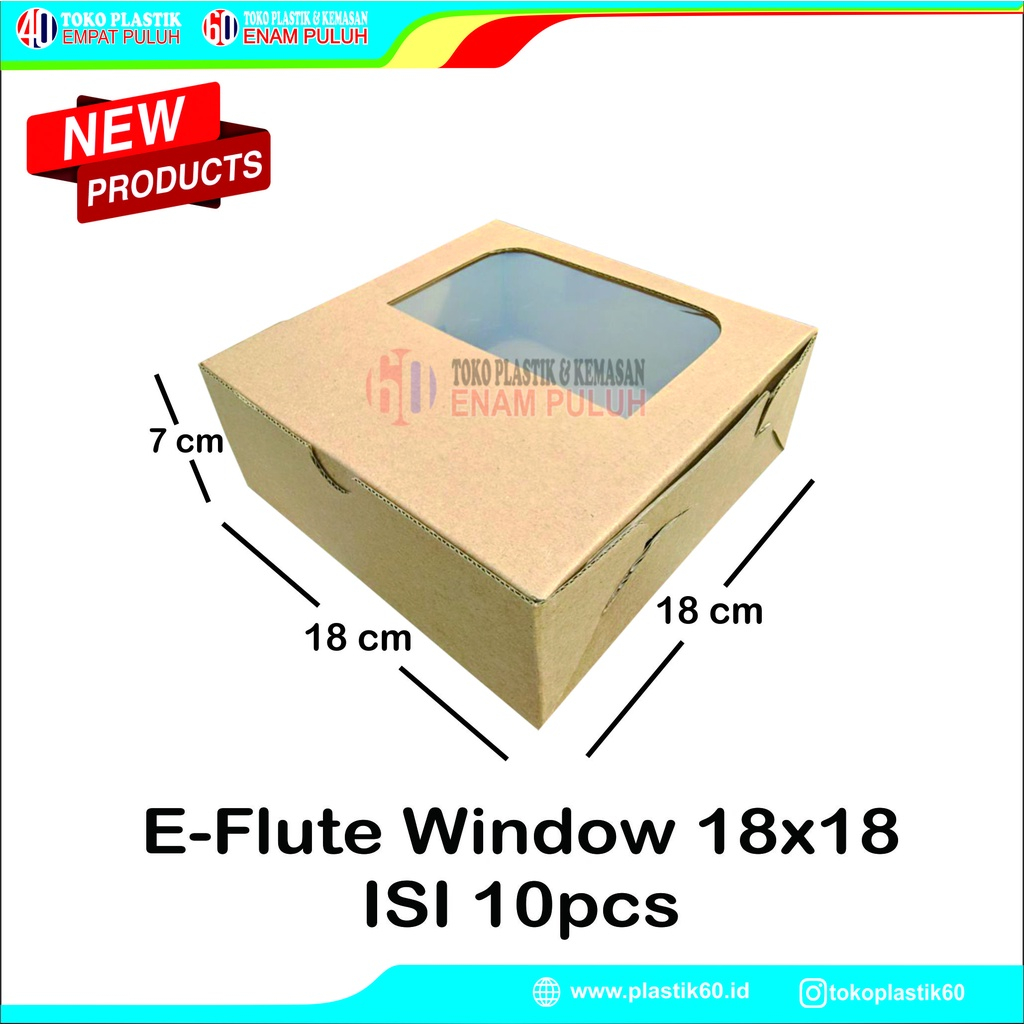 

kotak kardus tebal box e flute window corrugated brown packing isi 10 pcs 18x18x7 hampers