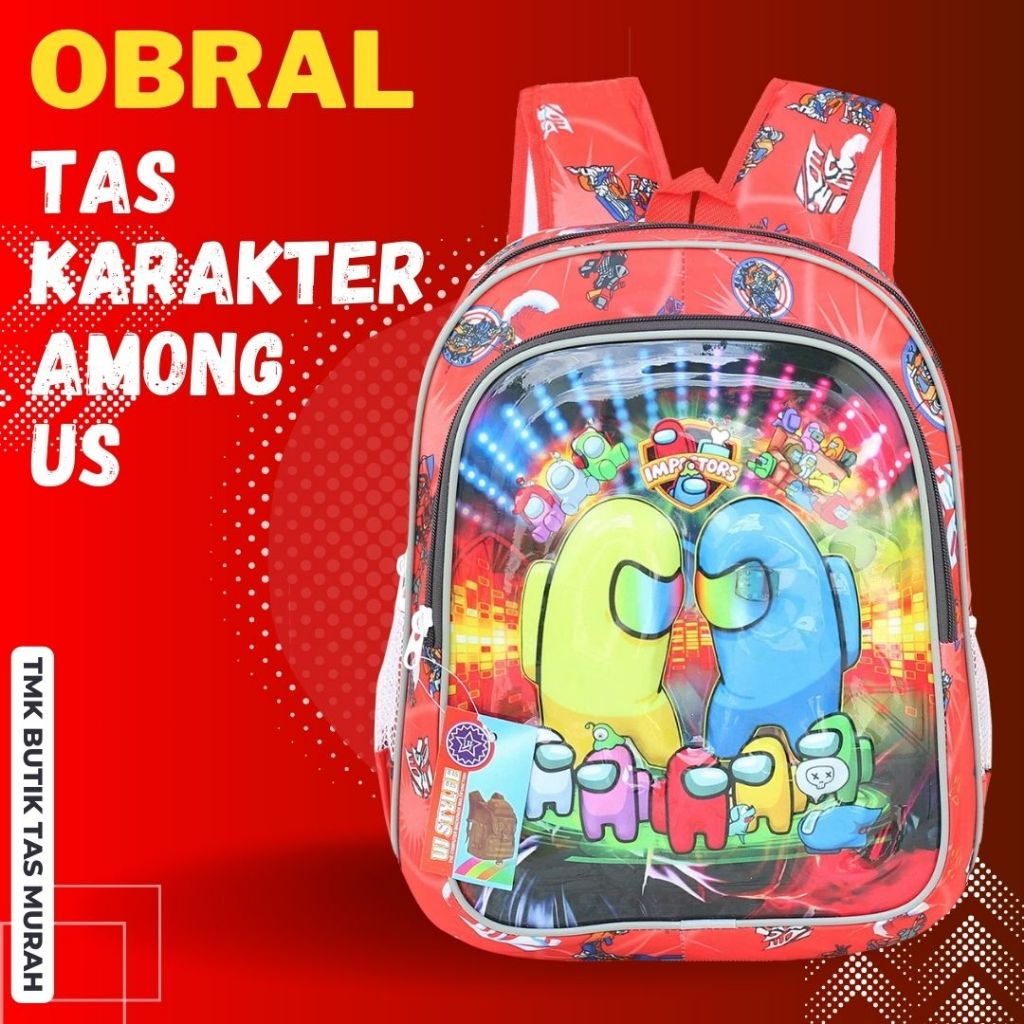 Tas Ransel Anak Laki Laki Lampu  Amogus Merah SD TK PAUD Karakter Murah Sekolah Gambar Kartun Karakt