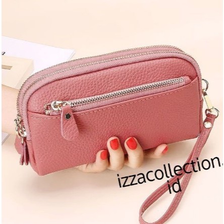 Dompet Hp Wanita Panjang 3 Resleting Muat Handphone 7 inch Kunci Dan Uang Kosmetik KOREAN STILE Serb