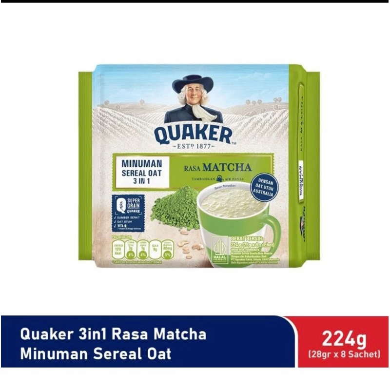

Quaker Instant 3 in 1 Rasa Matcha 224 gram Minuman Sereal Oat Isi 8 Sachet