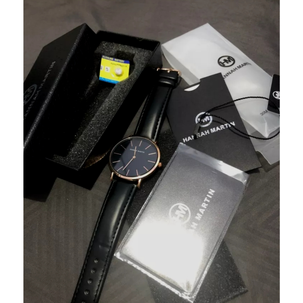 ORI HANNAH MARTIN jam tangan hannah martin pria original black series jam tangan cowok free box ori