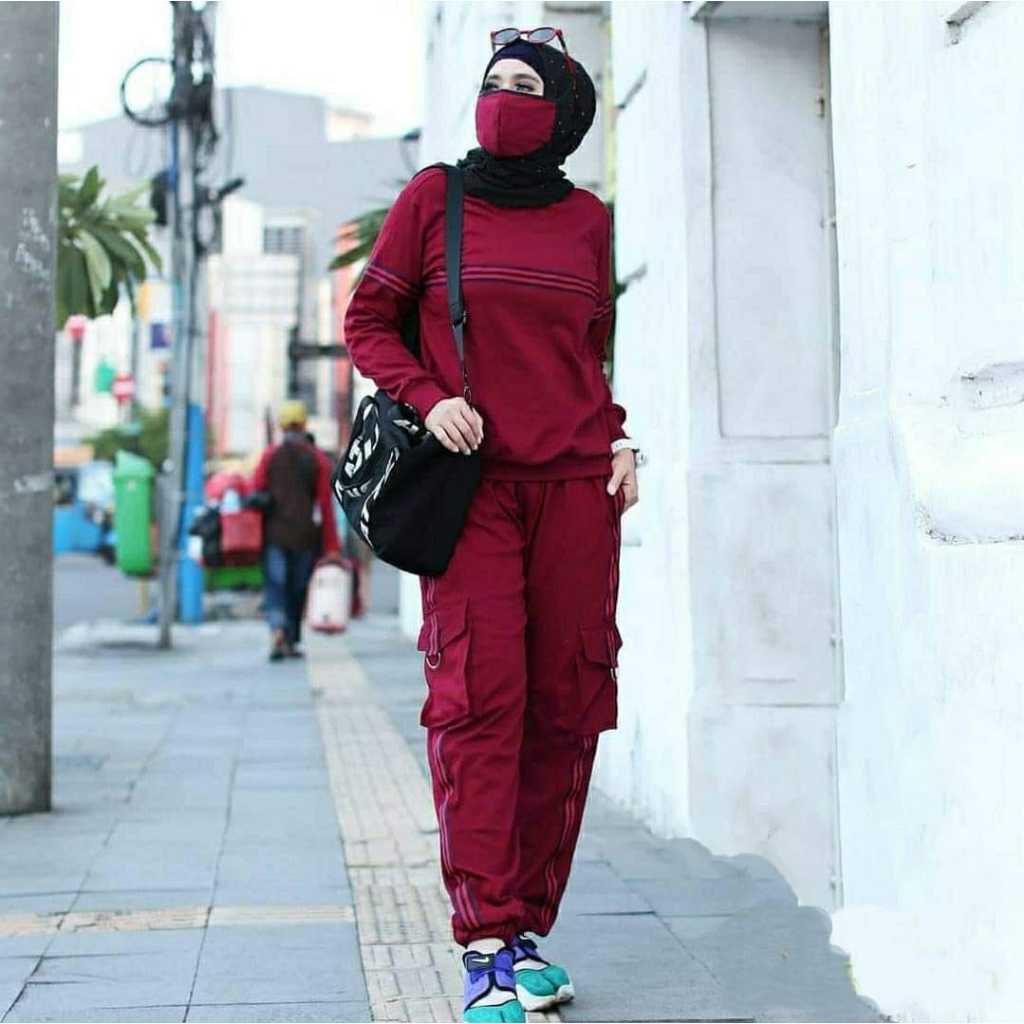 Grosir Nabila Set / Big Size / Gagil / Kaos Baju Celana Training / Baju Olahraga Wanita Muslim/