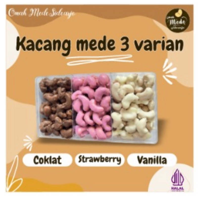 

kacang mede mete 3 varian rasa vanila coklat dan strowberi berat 520gr