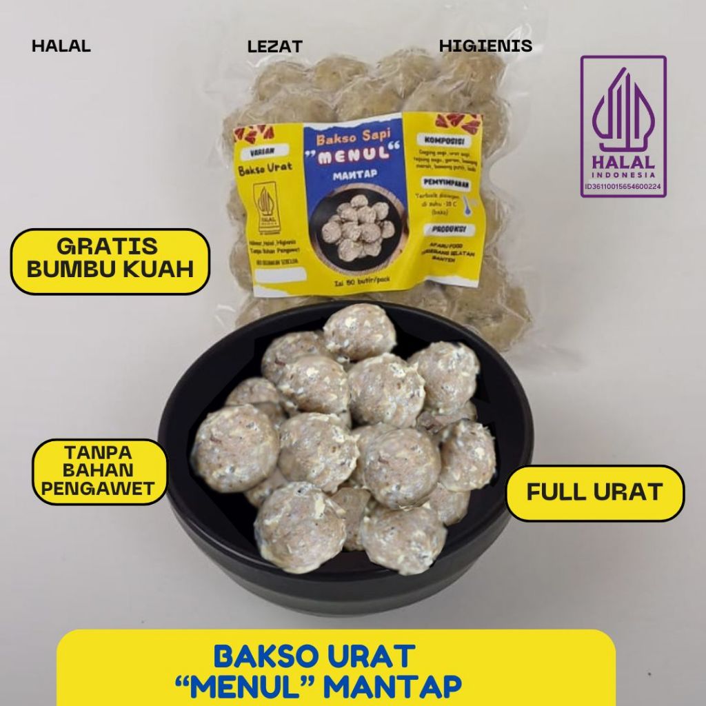 

Bakso Urat Frozen MENUL MANTAP Bakso Sapi isi 50 Frozen Food Homemade FREE Bumbu Kuah