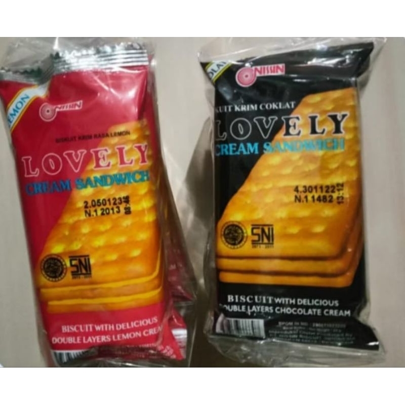 

biskuit lovely cream sandwich lemon coklat Nissin isi 10pak