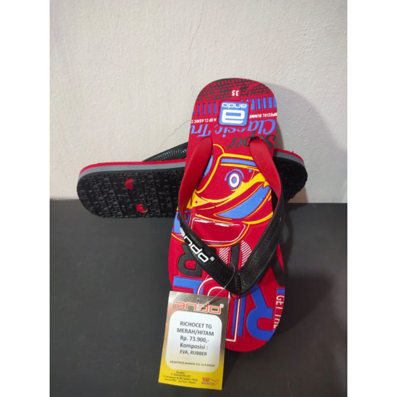 Ando Official Sandal Jepit Richocet Tg anak tanggung - merah/hitam
