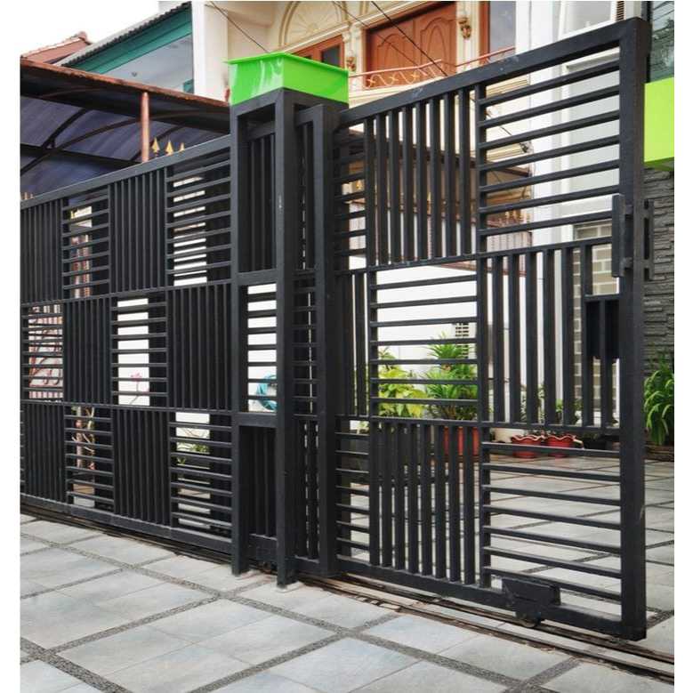 Pagar minimalis besi motif catur