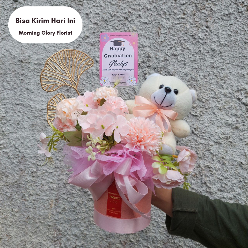 <Bisa Kirim Hari Ini> Bloom Box Flower Hiasan Emas + Boneka Medium - Morning Glory