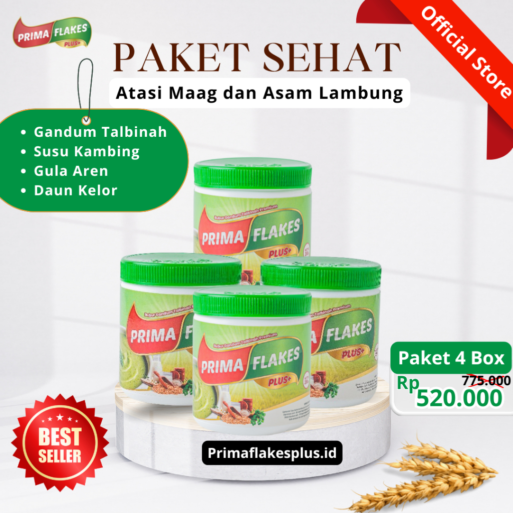

PAKET 4 PRIMAFLAKES BUBUR SEREAL GANDUM TALBINAH BANTU ATASI ASAM LAMBUNG MAAG KRONIS GERD