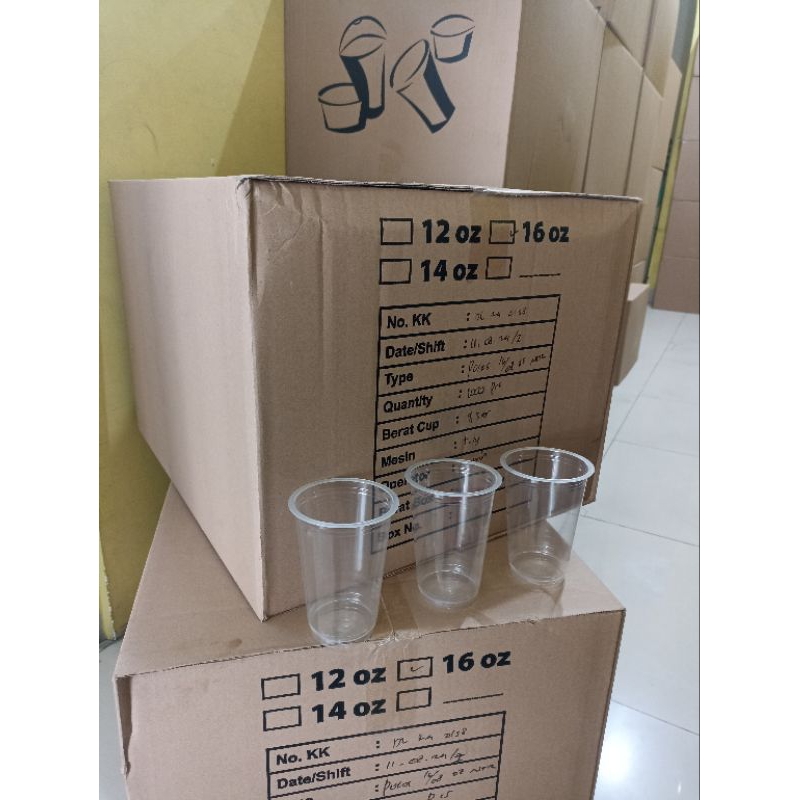 cup pp 16oz Merek polycup Tanpa tutup / Gelas plastik pp uk 16oz
