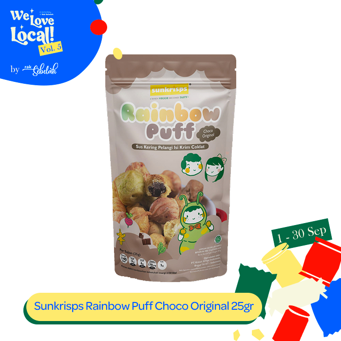 

Sunkrisps Rainbow Puff Choco Original 50g - Kue Sus Kering Isi Cokelat