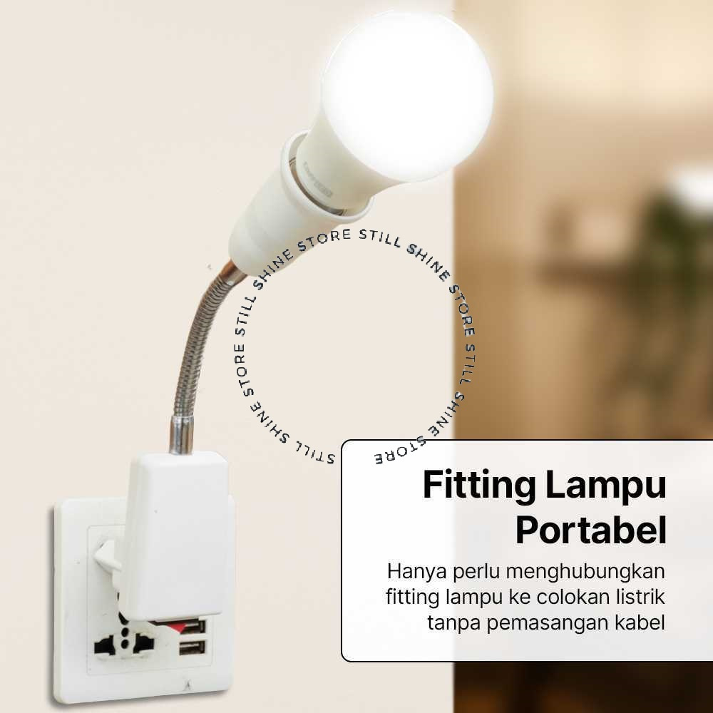 Adapter Fitting Fiting Pitingan Dudukan Lampu Bohlam LED Colokan Stop Kontak Listrik Leher Fleksibel