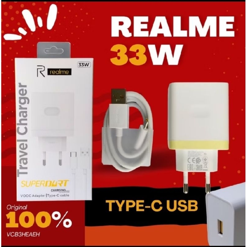 Travel Charger Realme 33 Watt Original 100%  TYPE-C Super Dart/VOOC