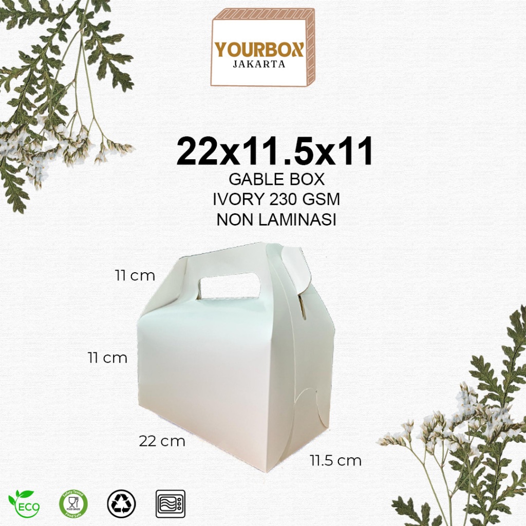 

Gable Box Hampers Souvenir Gift Pack Snack Ivory Putih 22x11x11