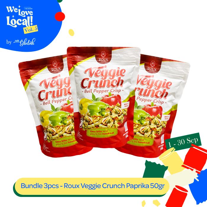 

Bundle 3pcs Roux Veggie Bell Pepper Crunch 50g - Keripik Sayur Paprika Healthy Snack | Less Oil | Rak Sebelah