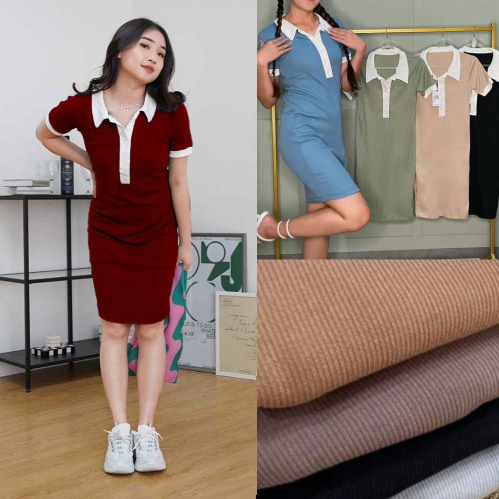 OZAWA Dress Slimfit Bodycon Terbaru Dress Knite Rib Body Press Kancing Hidup