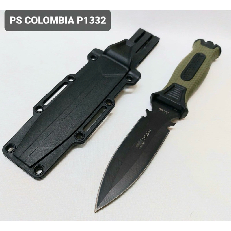 Pisau Survival P1332 Pisau Camping Gagang hijau Tajam 2 sisi