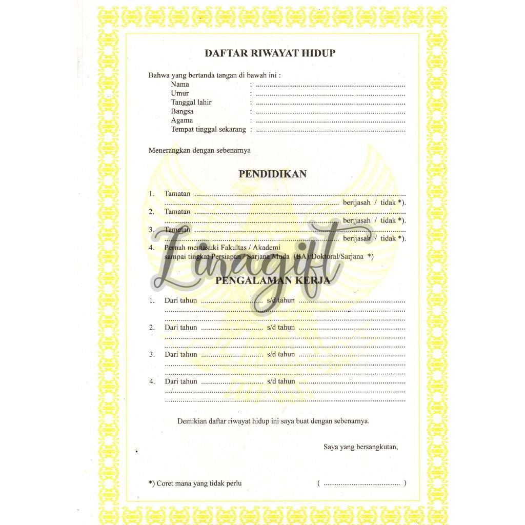 

DAFTAR RIWAYAT HIDUP / SURAT LAMARAN KERJA 1 PACK ISI 100 UKURAN FOLIO
