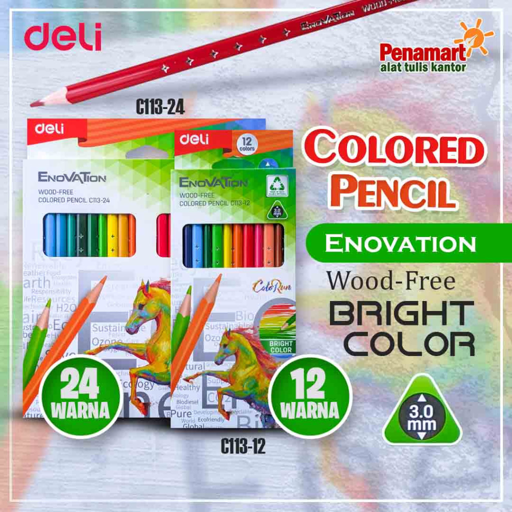 

Deli Colored Pencil Enovation Wood Free Bright Color 3.0 mm 24 Warna dan 12 Warna (DL240, DL238)