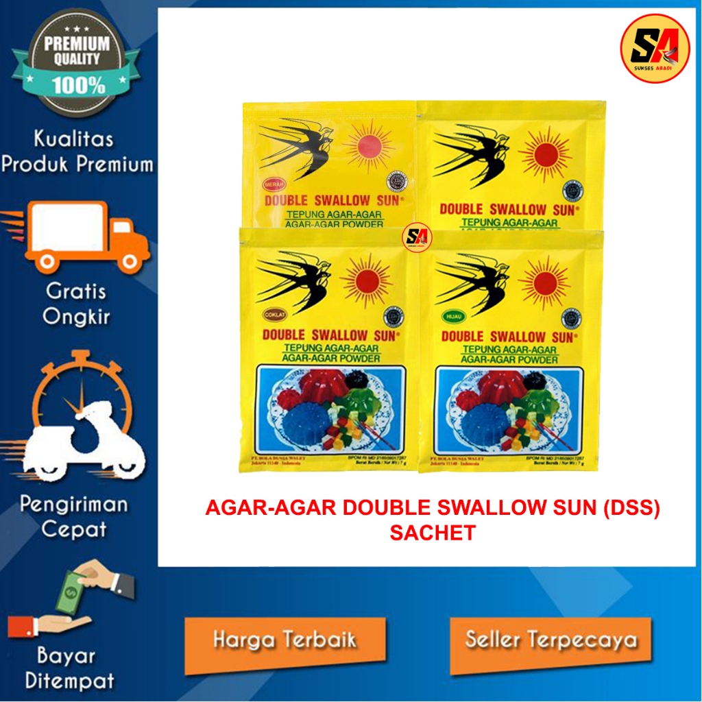 

Agar Agar Powder / Bubuk Swallow DSS Sachet Plain, Coklat, Hijau, Merah