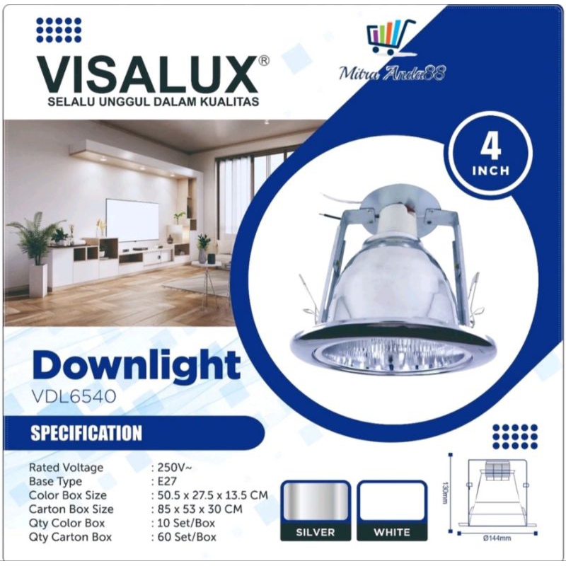 KAP  Downlight Visalux 4 inci Putih dan Silver