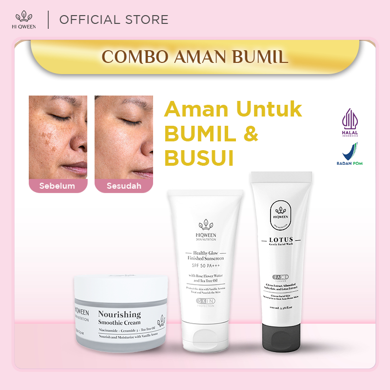 Hiqween Skincare Paket Flek Aman Bumil Busui Sunscreen SPF 50 PA+++ + SMOOTHIE CREAM + SABUN Lotus