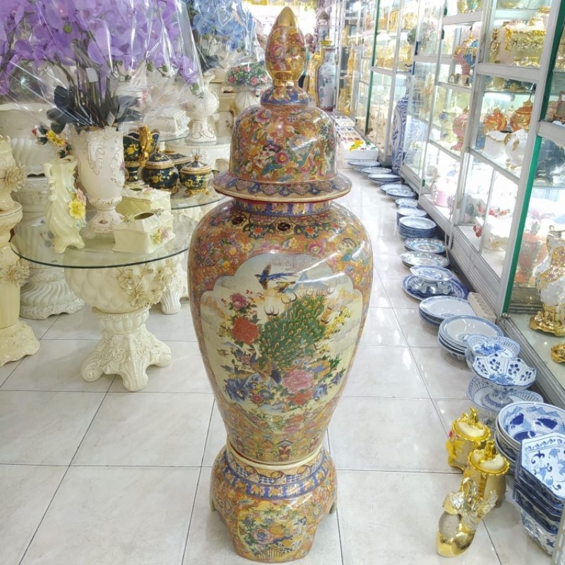 guci tutup jumbo/pajangan guci sudut besar bahan keramik import