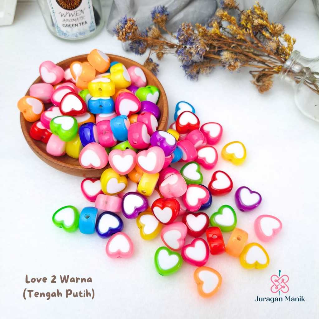 MANIK MOTE AKRILIK HATI LOVE IMPORT BAHAN CRAFT KERAJINAN DIY - MANIK LOVE TENGAH PUTIH