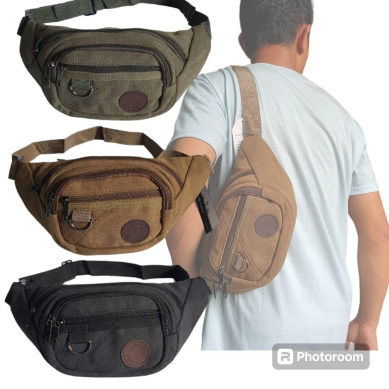 TRENDING Tas Waisbag Kanvas - Tas selempang pria Import TERLARIS