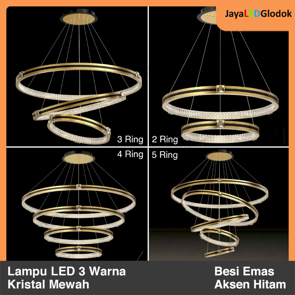 Lampu Gantung Ring Minimalis Ruang Tamu Kristal Modern Mewah Gold Hias