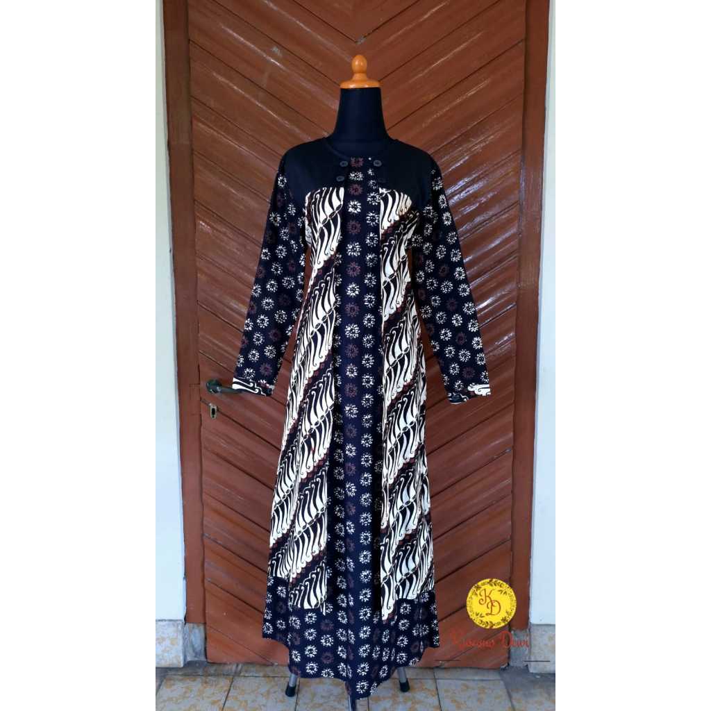 Gamis Batik Cap Sogan Kombinasi Polos Motif Tabrak