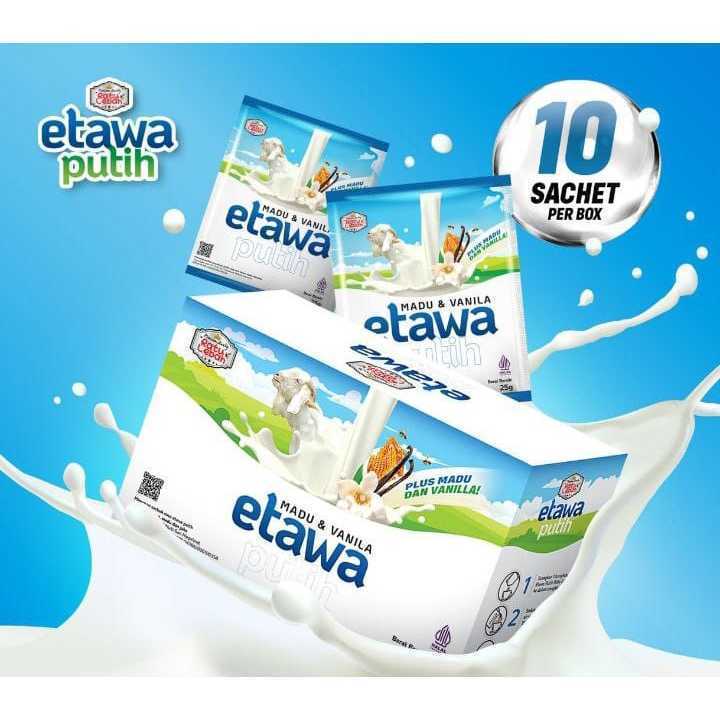 

Etawa Putih Madu & Vanila 1 Box 10 Sachet Susu Kambing Etawa Ratu Lebah