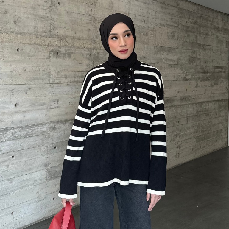 GONEGANI OFFICIAL - Sweater Rajut Salur Wanita Ring Sweater