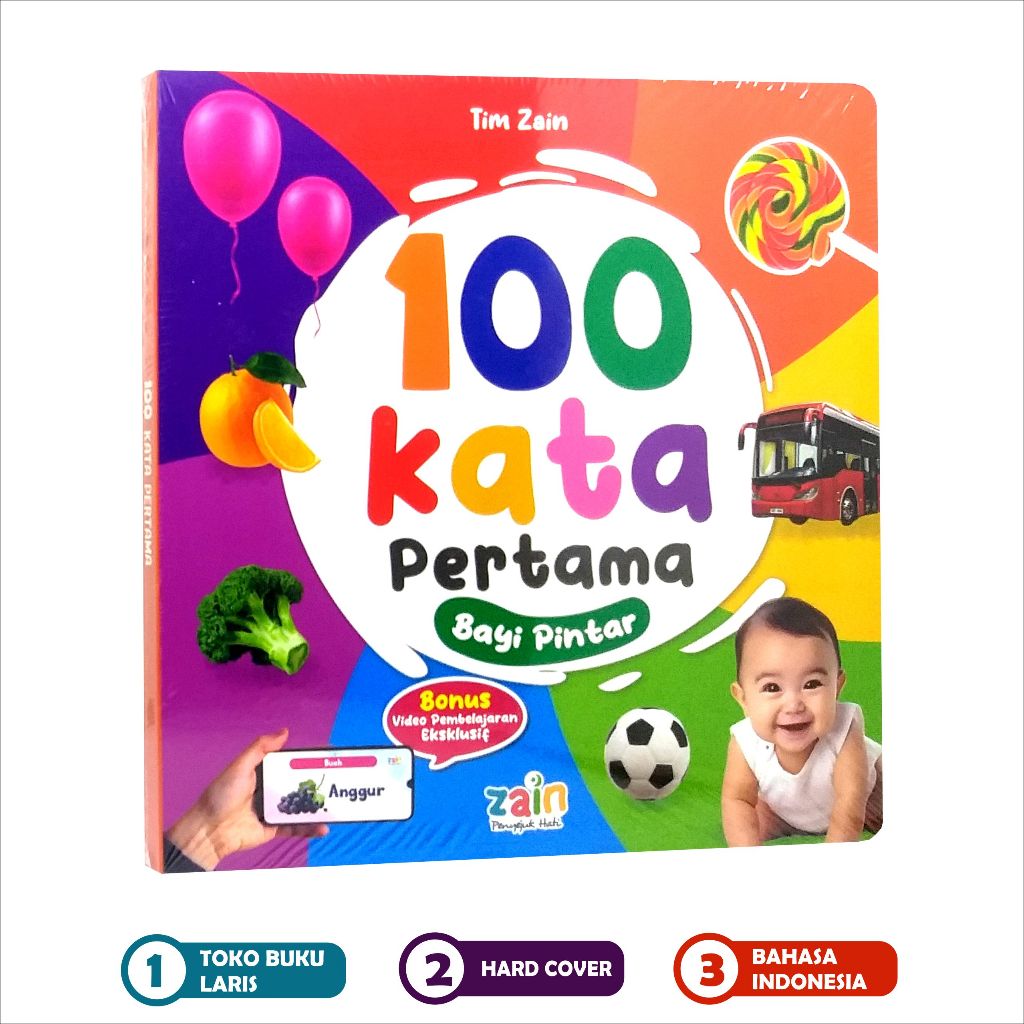 100 Kata Pertama Bayi Pintar BOARDBOOK Gambar Full Color Buku Anak Balita 200++ Kata Penerbit Zain