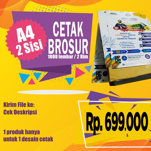 

Cetak Brosur A4 (2 Sisi ) 2 rim / 1000 lbr | Art Paper 120 gr Murah !