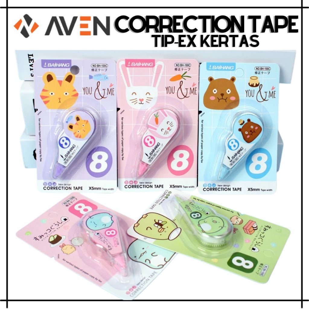 

AVEN Correction Tape Roll Karakter Tipex Kertas Penghapus Alat Tulis