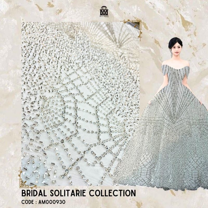 Kain Brokat Payet Gaun Wedding/Kain Tulle Payet Premium Gaun Pengantin (harga per 1/2 m)