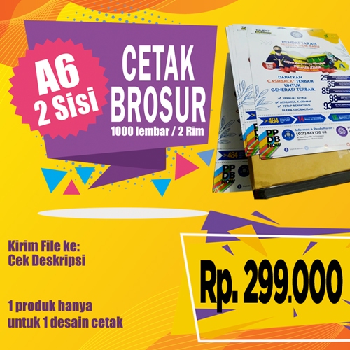 

Cetak Brosur A6 (2 Sisi ) 2 rim / 1000 lbr | Art Paper 120 gr Murah !